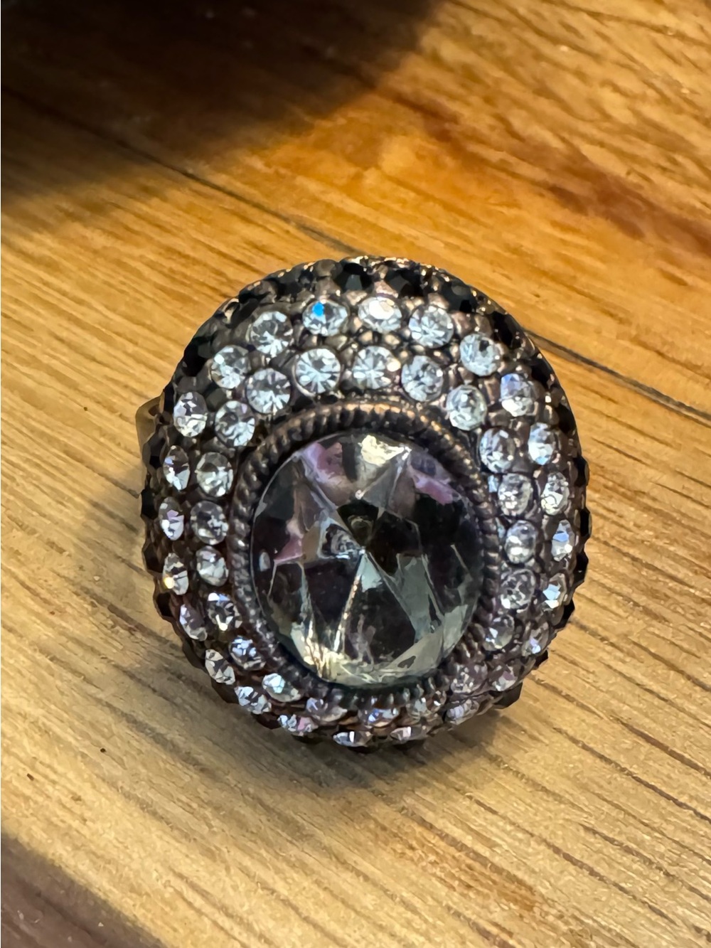 Vintage Adjustable Domed Pave Rhinestone Cocktail Statement Ring Crystal Glam